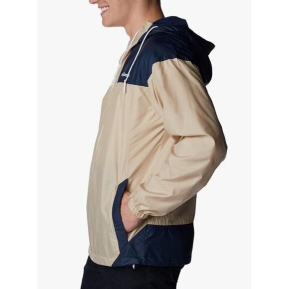 Columbia Sz M Jacket Mens Flash Challenger Windbreaker Beige Blue UPF 40 Outdoor - Picture 3 of 8